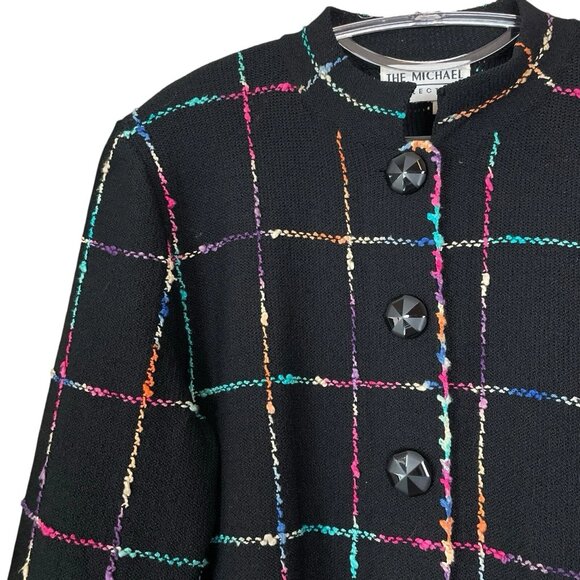 Vtg The Michael Collection Buttoned Knit Cardigan Jacket Black Multicolor Size L - Picture 3 of 6